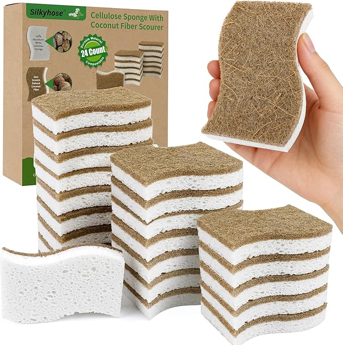 Natural Kitchen Sponges, Biodegradable & Compostable | Non-Scratch Cellulose