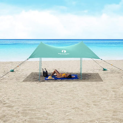 Red Suricata Family Beach Tent & Canopy, UPF50 Sun Shade, 4 Aluminum Poles, Sand Shovel, Medium Portable Sun Shelter (Medium, Turquoise)