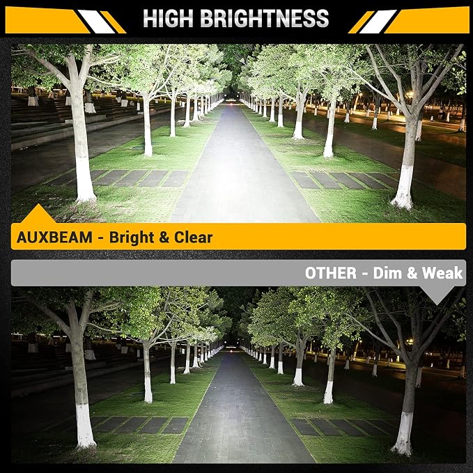 Auxbeam 7 Inch LED Light Bar, 300W 6 Modes Amber White Offroad Lighting, LED Driving Spot Work Light Pod with Wiring Harness for Trucks Car Pickup ATV Jeep Boat Golf Cart(Pack of 2)