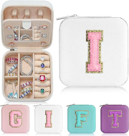 Parima Small Jewelry Box for Girls, Travel Initial Jewelry Boxes for Girls | Small Jewelry Organizer Box | Travel Jewelry Case Organizer | Mini Travel Jewelry Box - Letter I, White