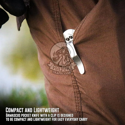 Damascus Pocket Knife for Men Handmade - 6.5 Inches Damascus Folding Knife with Sheath -Ideal for Him as an Anniversary Present - Best for EDC - Camping and Hiking - Pocket Knives with Back Lock