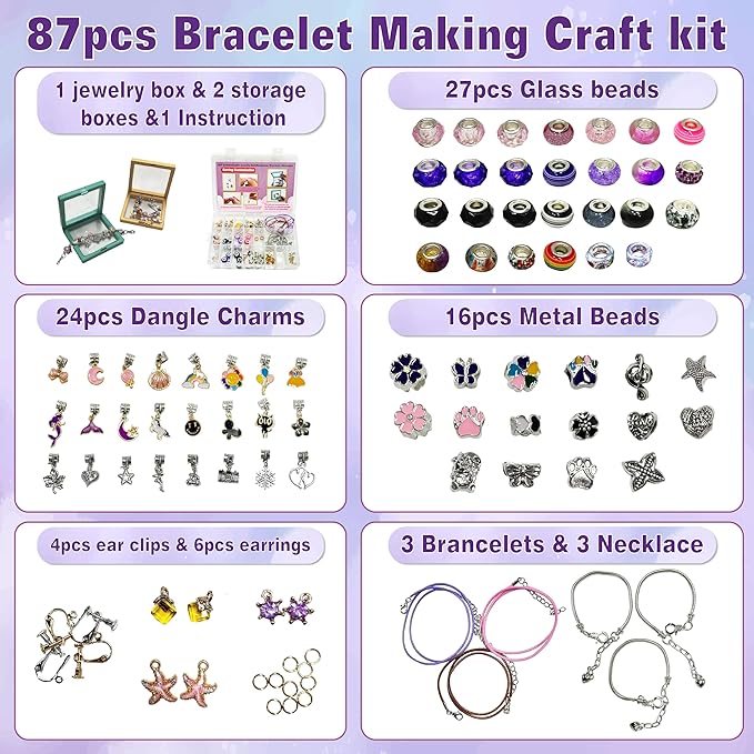 OMTOFUEN Charm Jewelry Making Kit, Create Your Own Bracelets, Necklaces, Earrings,Crafts Gifts Set for Arts and Crafts,5-12girls