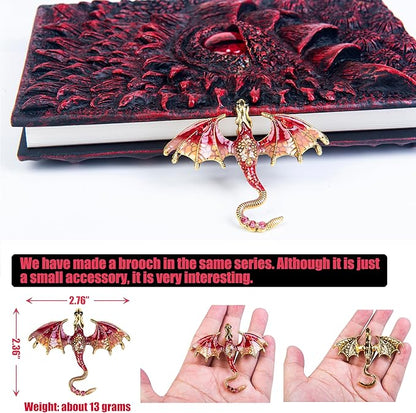 3D Dragon Eye Embossed Journal,Resin Engraving Notebook,Dnd notebook for Dragon Lovers ，Blank Paper,Hardcover Travel Notepad for Writing,Sketchbook,Collection,Gift,Decoration A4 and A5 Size (A5-Red-Lined-Brooch)