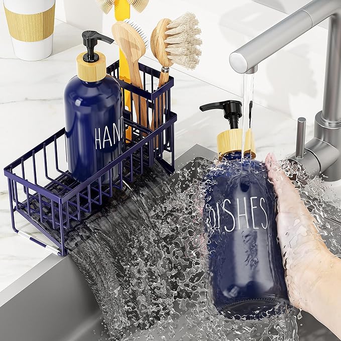Cisily Navy Blue Kitchen Dish Soap Dispenser, 16 fl Oz Dual Kitchen Soap