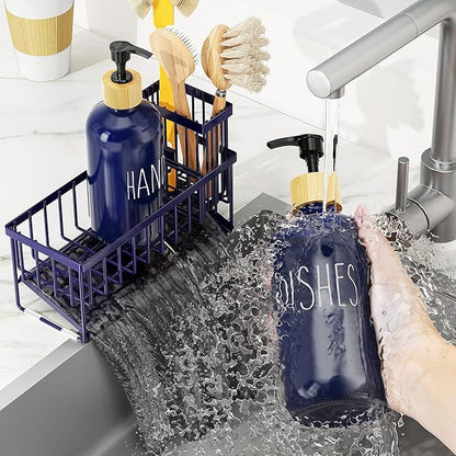 Cisily Navy Blue Kitchen Dish Soap Dispenser, 16 fl Oz Dual Kitchen Soap