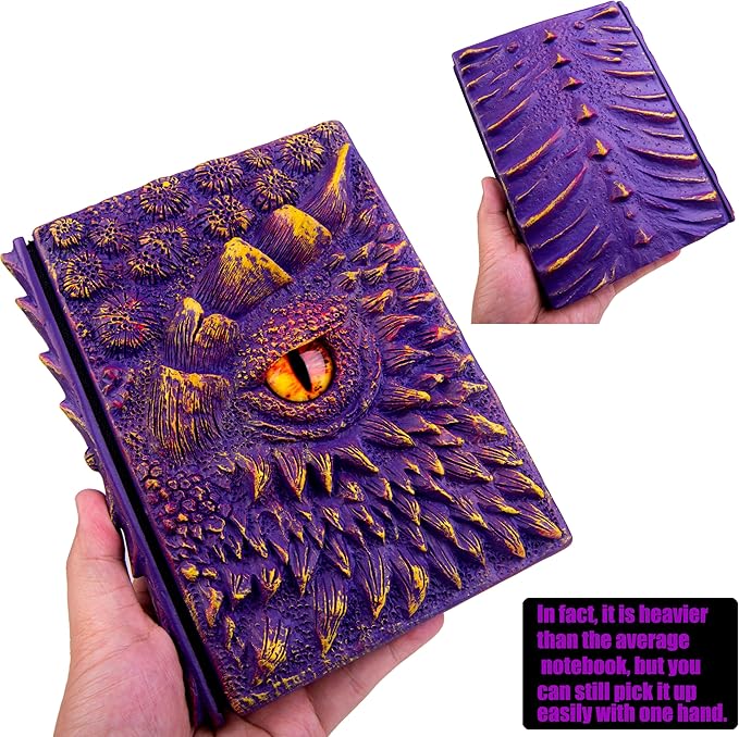3D Dragon Eye Embossed Journal,Resin Engraving Notebook,Dnd notebook for Dragon Lovers ，Blank Paper,Hardcover Travel Notepad for Writing,Sketchbook,Collection,Gift,Decoration A4 and A5 Size (A5-Purple-Lined-Brooch)