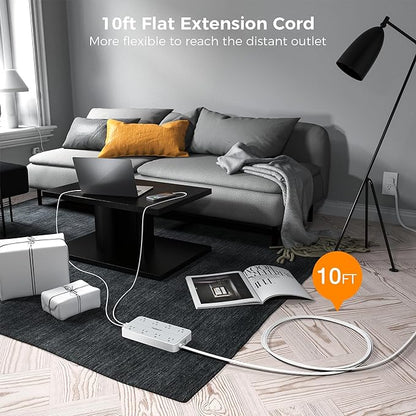 Power Strip Surge Protector 10 FT, TESSAN Flat Plug Extension Cord