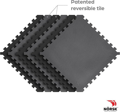 Norsk Dual-Sided Reversible 1/2" Foam Exercise Mats for Home Gym - Interlocking EVA Foam Tiles