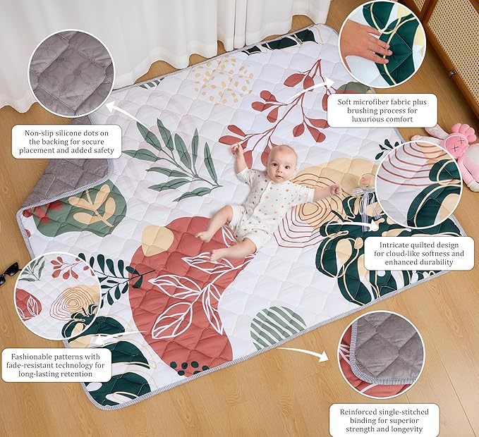 Baby Play Mat 71x59 Inch, Thickened Soft Floor Mat for Playpen, Machine Washable Foam Crawling Mat with Non-Slip Bottom for Babies and Toddlers, Foldable Padded Playmat