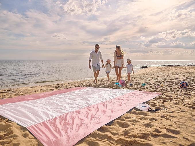 WEKAPO Beach Blanket Sandproof Waterproof, Extra Large Beach Mat, Oversized & Compact Sand Free Mat Quick Drying, Lightweight & Durable with Stakes & Corner Pockets
