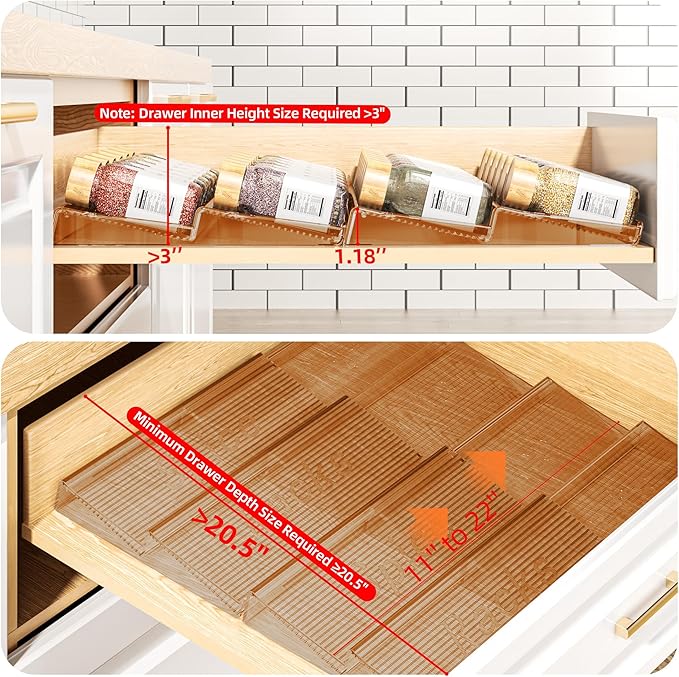 MUDEELA Clear Spice Drawer Organizer, 4 Tier- 4 Set Spice Rack