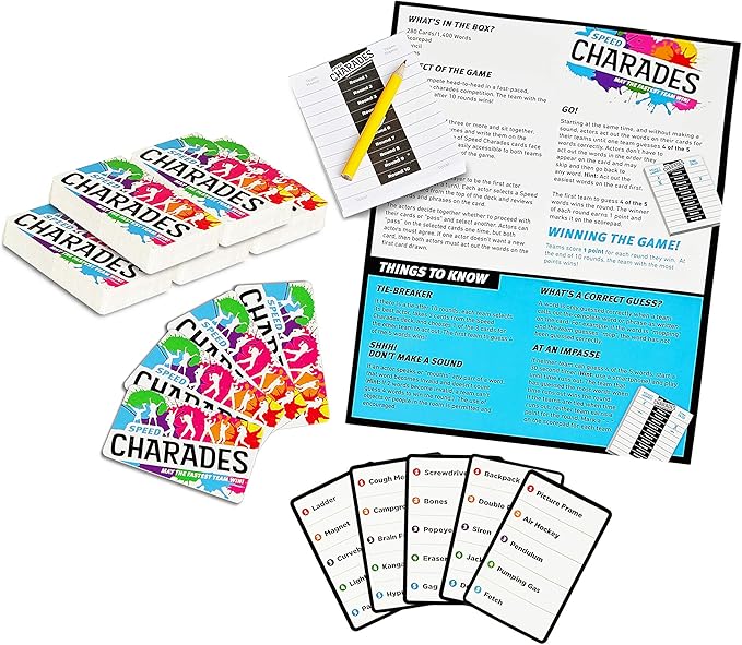 Speed Charades Party Game - Charades Board Game - Includes 1400 Charades - Perfect for Groups and Family Game Nights