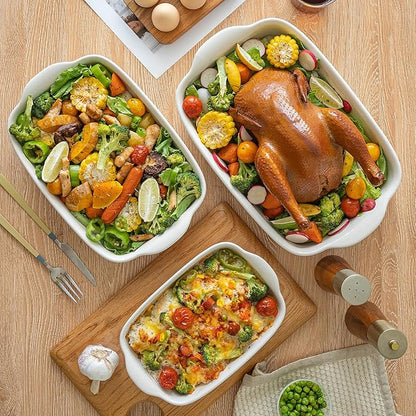 3-Pack Ceramic Baking Dishes Set, Heavy-Duty Oven-Safe Stoneware, Deep