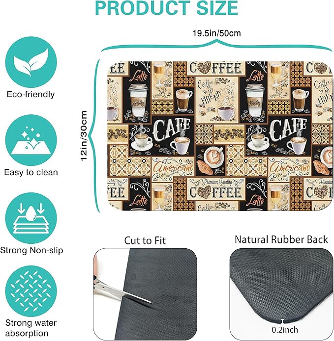 Fun Coffee Mat 19inx12in, Coffee Bar Mat