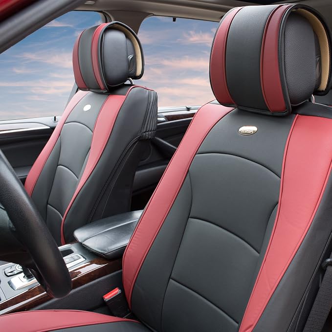FH GROUP Front Set Faux Leather Car Seat Cover Cushions for Low Back Seat, Universal Fit, Airbag Compatible Seat Cover for SUV, Sedan, Van, Burgundy