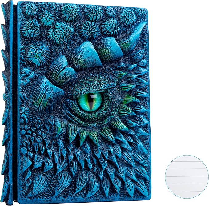 3D Dragon Eye Embossed Journal,Resin Engraving Notebook,Dnd notebook for Dragon Lovers ，Blank Paper,Hardcover Travel Notepad for Writing,Sketchbook,Collection,Gift,Decoration A4 and A5 Size (A5-Blue-Lined)