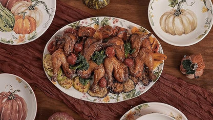 Bico Pumpkin Feast Ceramic 16 inch Oval Platter, Microwave & Dishwasher Safe