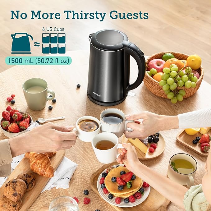Cosori Electric Kettle, No Plastic Inner Lid, Filter & Spout, Stainless Steel