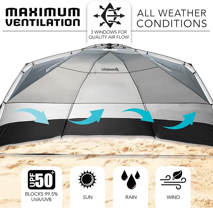 Franklin Sports Sideline Team Sunblocker Shelter - Easy Set Up - Portable and UPF 50+ Protected - Great for Beach and Sports Games - Soccer - Lacrosse - Baseball - Football - Field Hockey