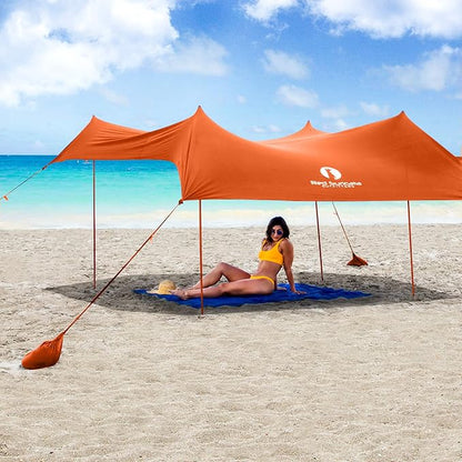 Red Suricata Family Beach Tent & Canopy, UPF50 Sun Shade, 4 Aluminum Poles, Sand Shovel, Medium Portable Sun Shelter (Medium, Orange)