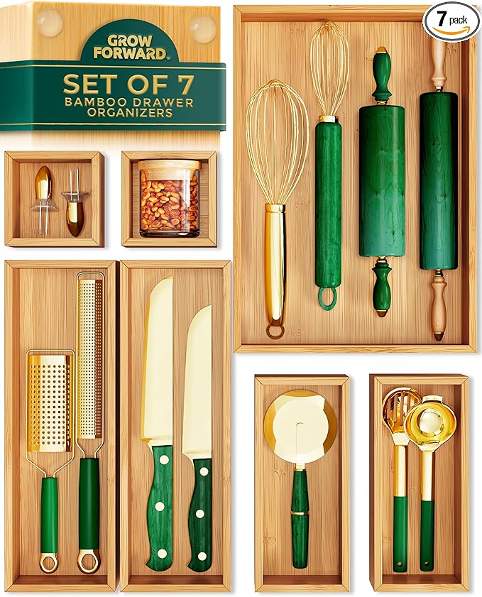Grow Forward Bamboo Drawer Organizer Boxes