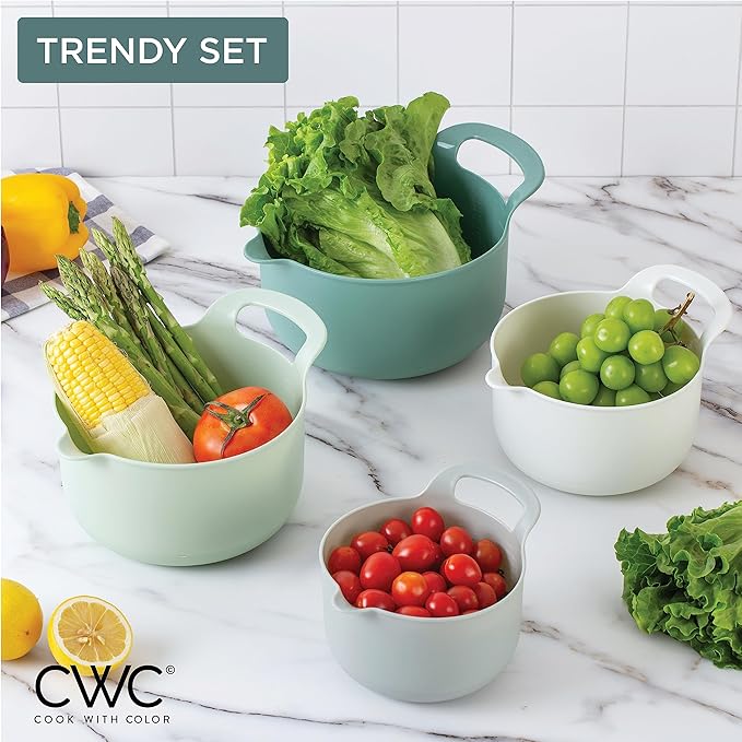 COOK WITH COLOR Nesting Plastic Mixing Bowl Set with Pour Spouts and Handles