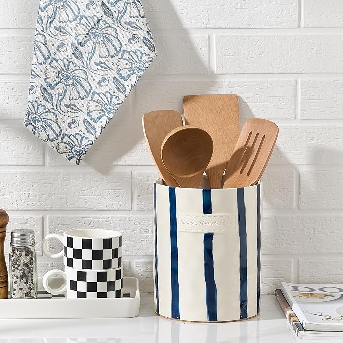 JIEMEI HOME Kitchen Utensil Holder, 7.2" Ceramic Stable Utensil Crock