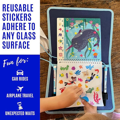 Totebook Kids Travel Educational Activity Book with Washable Markers - Car and Airplane Activities, Learning Toys for Toddlers- Search and Find, Reusable Stickers for Ages 4, 5, 6 (Ocean)