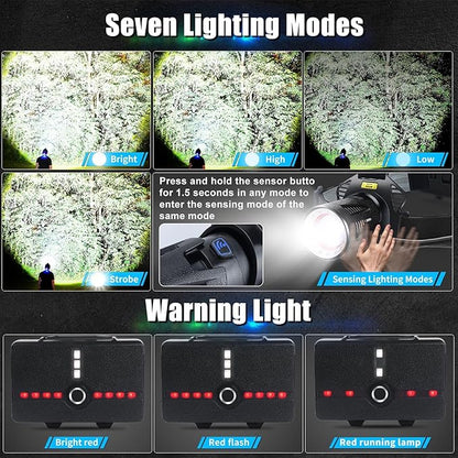 Aikertec Rechargeable Headlamp,Bright LED Head Lamp with Motion Sensor, 7 Modes, Waterproof, 45° Adjustable Angle, Zoomable, Battery Powered Headlamps for Camping, Hiking, Fishing (2 Pack)