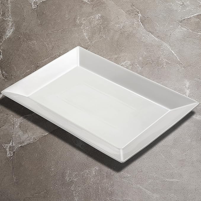 18" x 12" Large Serving Platters Set of 2, Porcelain Heavy-Duty Large Serving Trays, White Rectangular Plates for Turkey, Food, Fruit, Party, Wedding, Christmas, Chip and Scratch Resistant