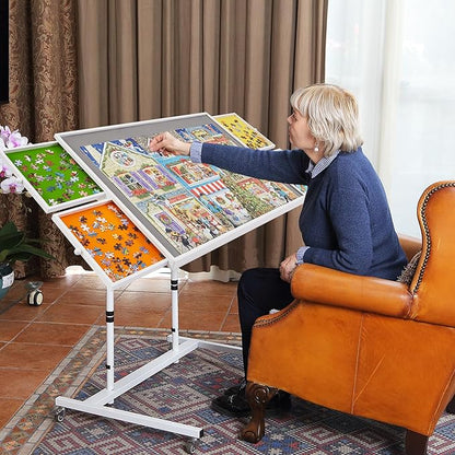 1000 Piece Jigsaw Puzzle Board Table with Drawers and Cover, Puzzle Board with Adjustable Angle and Height, Movable Puzzle Table with Legs for Adults, 30''x22'' Board with Storage, 4 Wheels