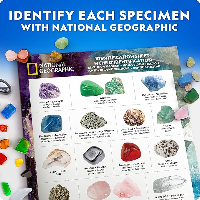National Geographic Rock Collection Box for Kids – 300+ Piece Gemstones and Crystals Set Includes Geodes and Real Crystals, Rocks and Minerals, Science Kit for Kids, A Geology Gift for Boys and Girls