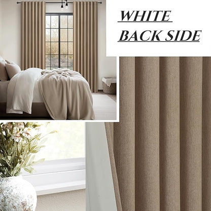RustBrown Black Out 96 Inch Long Boho Curtains 2 Panel Set, Farmhouse Curtains