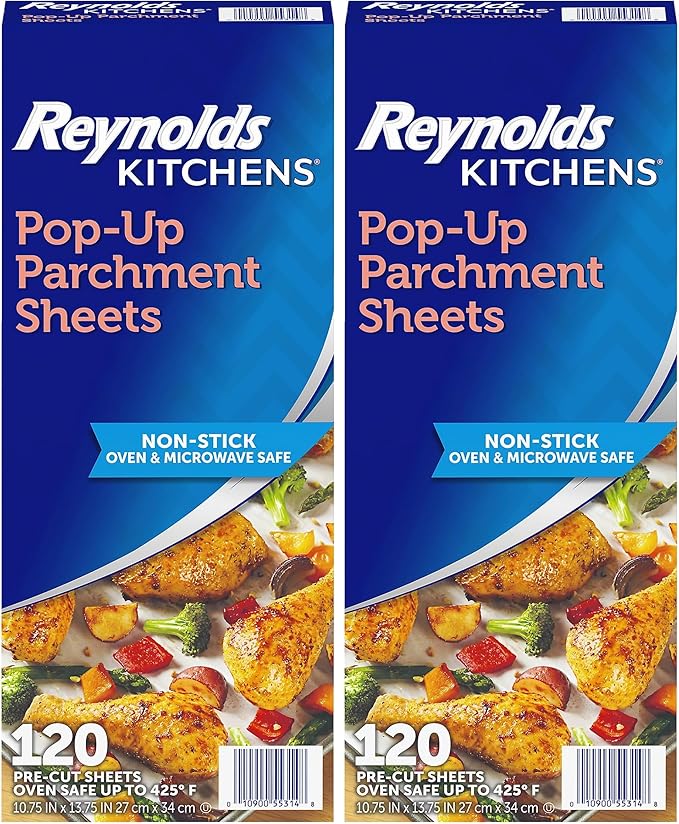 Reynolds Kitchens Pop-Up Parchment Paper Sheets, 10.7x13.75 Inch, 120 Sheets
