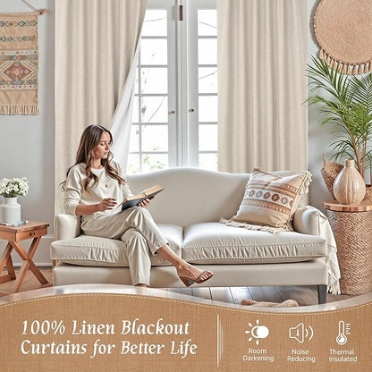 LAMIT Linen 100% Blackout Window Curtains