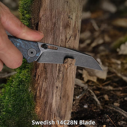 Folding Pocket Knife, 3.1" Stonewash Blade EDC Knife with Safety Liner Lock, Small Pocket Knife with Clip for Men, Sharp Camping Hiking Hunting Survival Knives