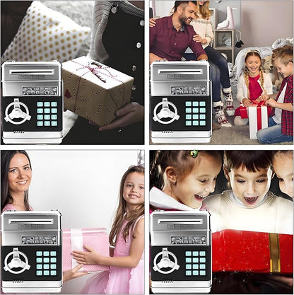 Piggy Bank Electronic Mini ATM for Kids Toy, Safe Money Saving Box Coin Banks Password Code Lock for 3-14 Years Old Kids, Boys Girls Ideal Gift (Silver)