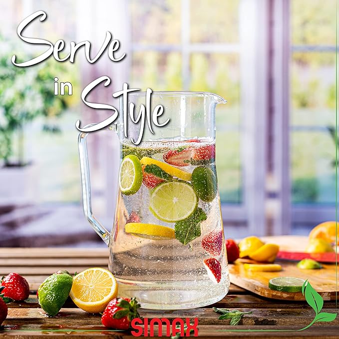 Simax Large Glass Pitcher With Spout, 2.5 Quart Borosilicate Glass Iced Tea