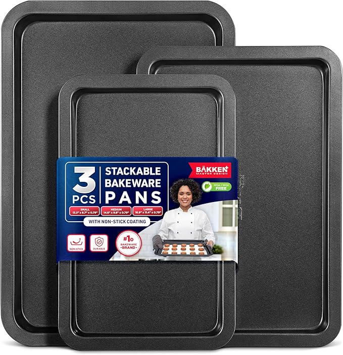 3 Piece Set Nonstick Carbon Steel Oven Bakeware -Professional Quality Kitchen