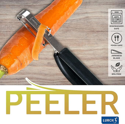 LURCH Germany Universal Ultra Sharp Stainless Steel Vegetable Swivel Peeler for for Potatoes, All Fruits & Veggies | Non-Slip Comfortable Handle | 5.1 x 2.3 Inches / 13 cm x 6 cm - Black