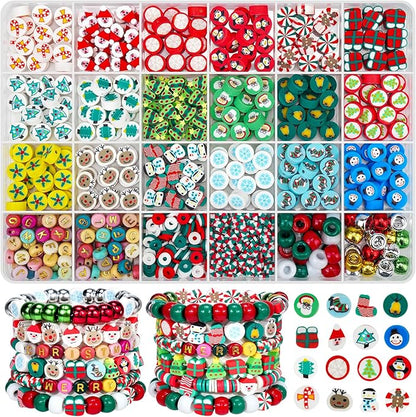 Gionlion Christmas Beads Bracelet Making Kit, 800 Pcs Polymer Clay Beads Jewelry Kit for Girls, Holiday DIY Craft with Christmas Charms, Perfect Stocking Stuffer for Kids