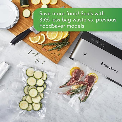 FoodSaver PowerVac Compact Vacuum Sealing Machine Stainless Steel & Black Vertical Storage VS0150 | Preserves freshness reduces bag waste for both dry and wet food
