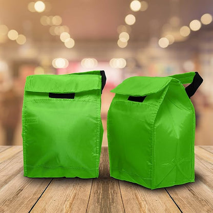 DISCOUNT PROMOS 10 Hook and Loop Insulated Lunch Bags Set - Polyester, Durable, Vibrant, Reusable - Green