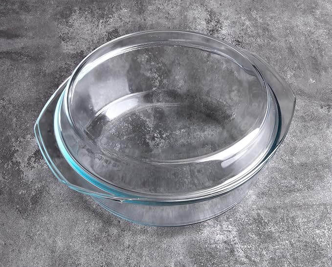 Round Tempered Glass Casserole Dish - 4QT