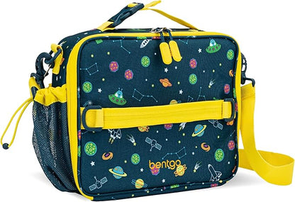Bentgo Kids Lunch Bag - Durable, Double-Insulated Lunch Bag for Kids 3+; Holds Lunch Box, Water Bottle, & Snacks; Easy-Clean Water-Resistant Fabric & Multiple Zippered Pockets (Space)