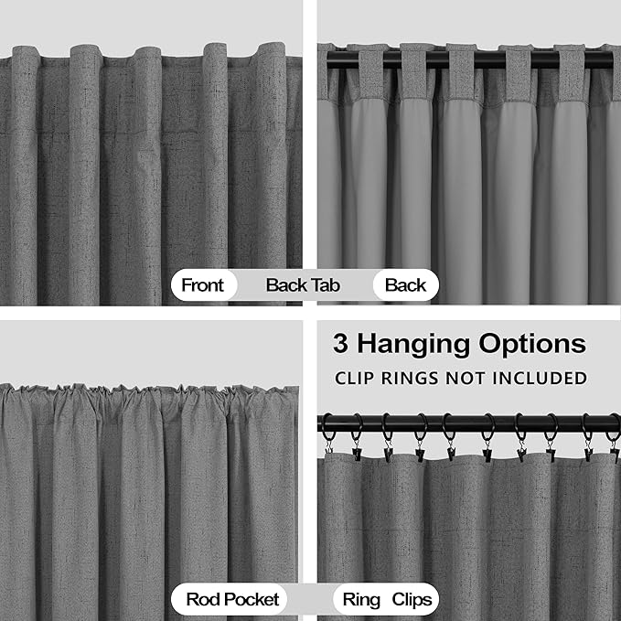 KOUFALL 102 Inch Long Curtains, 2 Panels Set, Dark Gray