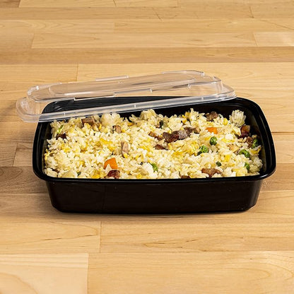 TIYA Food Containers - 24 oz Bulk 150 Pack with Lids - Rectangular Plastic To-Go Containers - Reusable, Microwavable, Dishwasher Safe - Leak-Proof for Meal Prep - BPA-Free