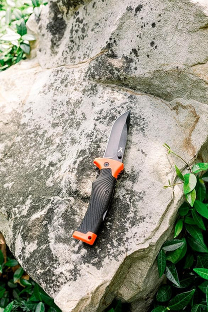 Ultimate Folding Knife, 3.6" Steel Blade, EDC Knife with Rubberized Grip, Includes Sheath with Belt Loop - Black and Orange