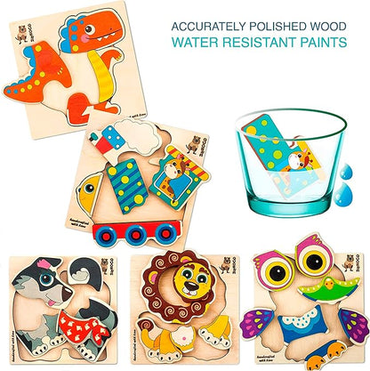 QUOKKA Wooden Puzzles for Toddlers 3-4 - 6XSET Toddler Puzzles Ages 3-4 - Wood Learning Montessori Toys 3-5 Year Old - Preschool Animal Travel Game Gift for Boys & Girls