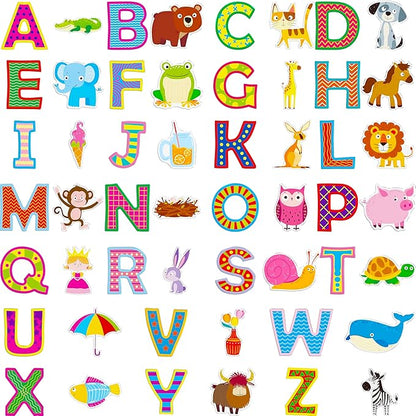 52PCS Alphabet & Animal Jelly Stickers, Thick Window Door Cling Decals Removable Reusable Gel Decals for Kids Toddlers Home Classroom Nursery Animal Theme Party Supplies Decorations (Not Edible)